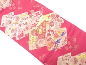 アンティーク　橋に鳳凰・草花模様織り出し名古屋帯（着用可）